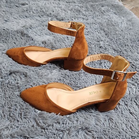 New Chase + Chloe Block Heel Pointed Toe Shoes Sz 7 Faux Brushed Suede - Picture 2 of 12